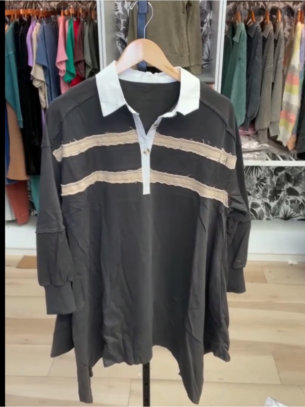 Heyson oversized gray rugby style top multiple sizes pockets